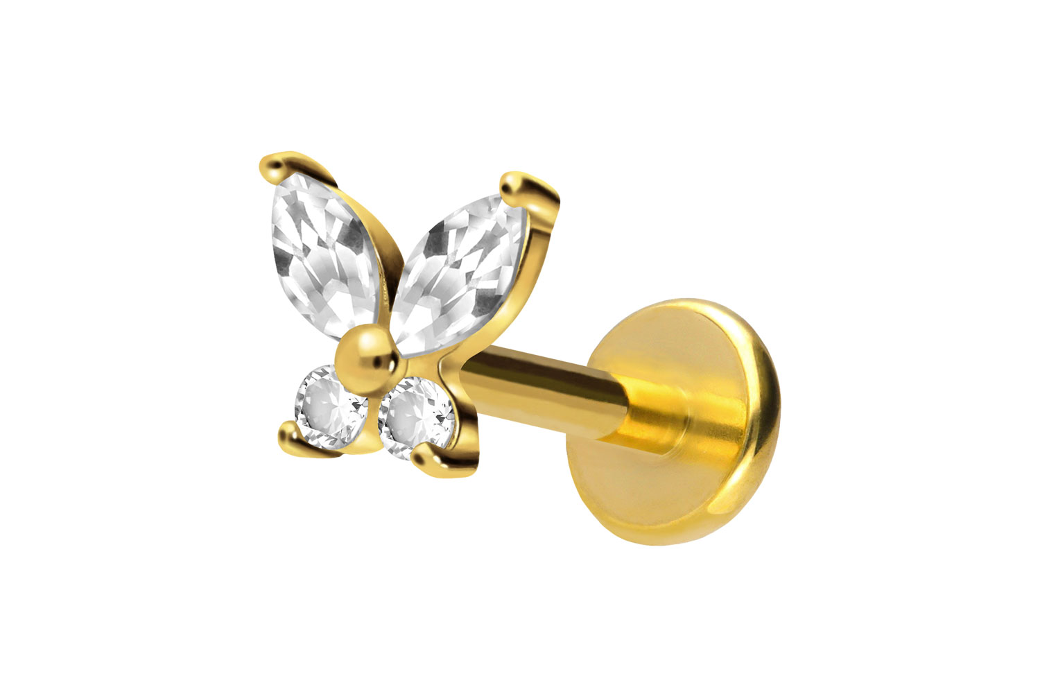 Titan Labret Piercing mit Push Fit KRISTALLSCHMETTERLING